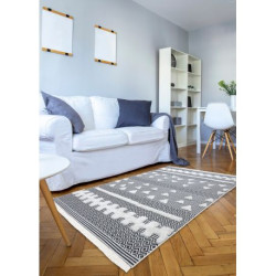 Dywan MOROC Geometryczny 22321 Ekologiczny, EKO SIZAL frędzle - dwa poziomy runa krem / szary, dywan z bawełny recyklingowanej 78x150cm