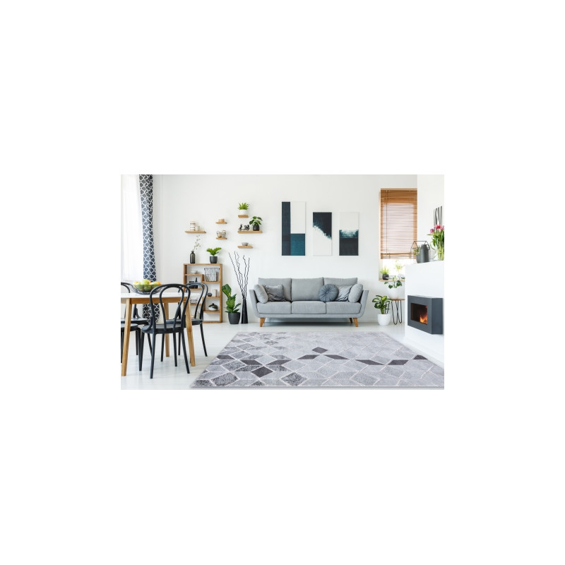 Dywan MEFE nowoczesny B400 Kostka, geometryczny 3D - Strukturalny, dwa poziomy runa szary 280x370cm Dywan MEFE nowoczesny B400 Kostka, geometryczny 3D - Strukturalny, dwa poziomy runa szary 280x370cm