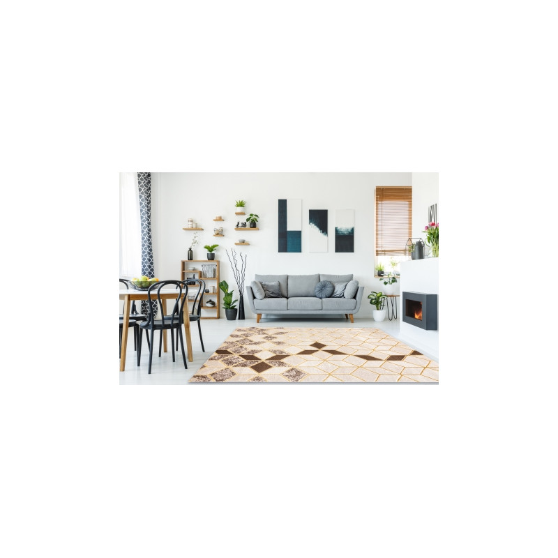 Dywan MEFE nowoczesny B400 Kostka, geometryczny 3D - Strukturalny, dwa poziomy runa krem / beż 120x170cm