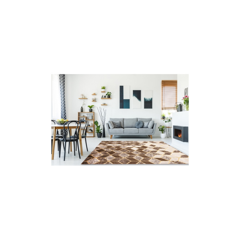 Dywan MEFE nowoczesny B400 Kostka, geometryczny 3D - Strukturalny, dwa poziomy runa ciemny beż 80x150cm