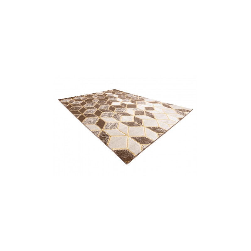 Dywan MEFE nowoczesny B400 Kostka, geometryczny 3D - Strukturalny, dwa poziomy runa ciemny beż 160x220cm