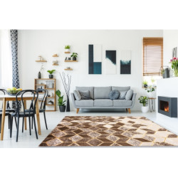 Dywan MEFE nowoczesny B400 Kostka, geometryczny 3D - Strukturalny, dwa poziomy runa ciemny beż 200x290cm