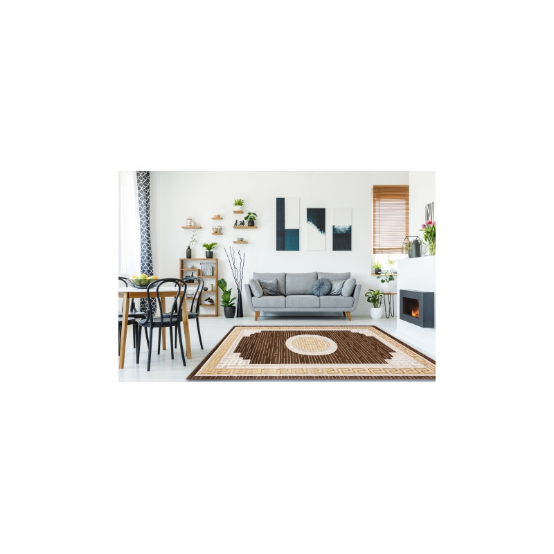 Dywan MEFE nowoczesny 9096 Ramka, grecki klucz - Strukturalny, dwa poziomy runa beż / brązowy 180x270cm