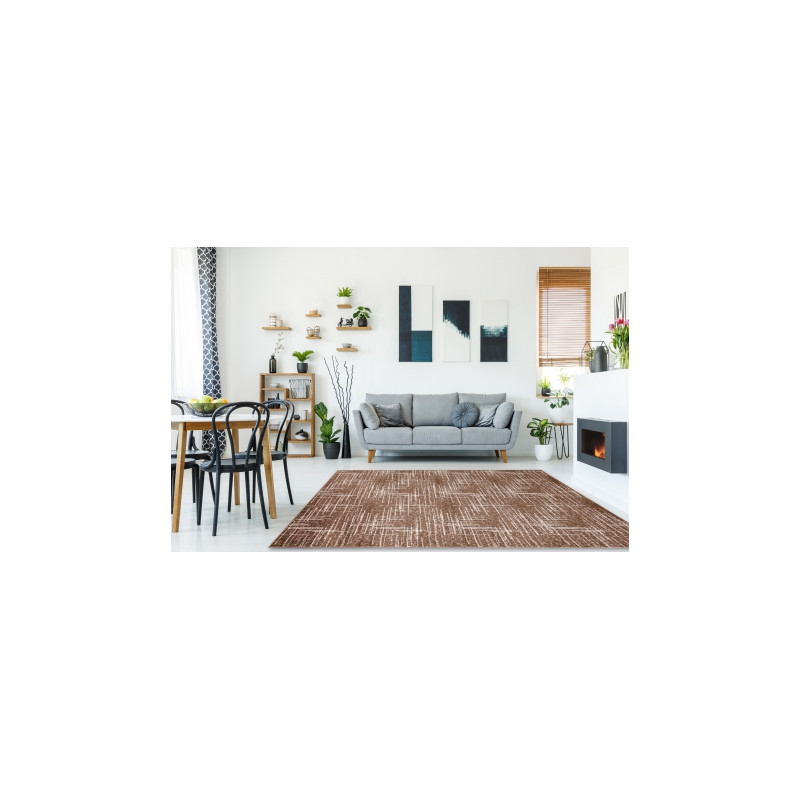 Dywan MEFE nowoczesny 9401 Linie vintage przecierany - Strukturalny, dwa poziomy runa beż / brązowy 200x290cm