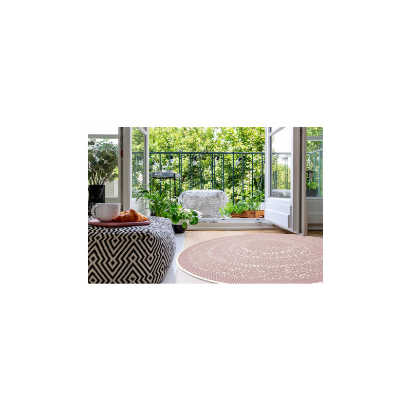 Dywan koło SZNURKOWY SIZAL FLAT 48834562 Kropki, brudny róż koło 120cm