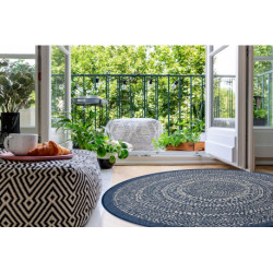Dywan koło SZNURKOWY SIZAL FLAT 48834591 Kropki, niebieski koło 120cm