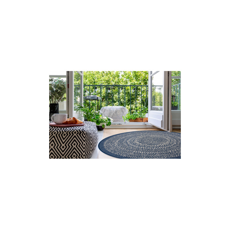Dywan koło SZNURKOWY SIZAL FLAT 48834591 Kropki, niebieski koło 120cm