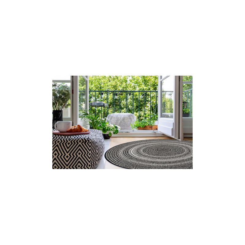 Dywan koło SZNURKOWY SIZAL FLAT 48837690 Boho, warkocz, plecionka czarny koło 120cm