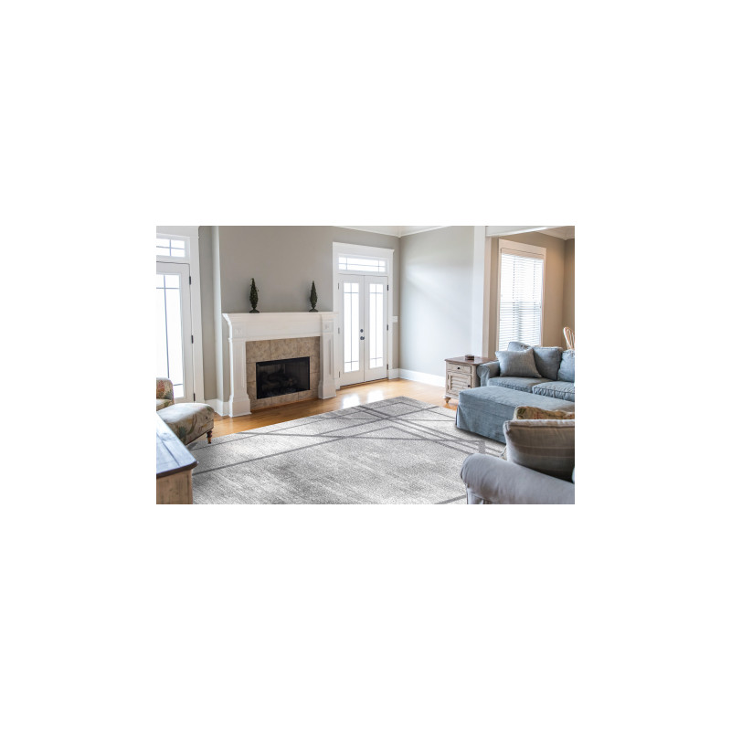 Dywan NOBLE nowoczesny 1520 45 Przecierany, geometryczny, linie - Strukturalny, dwa poziomy runa szary 140x190cm
