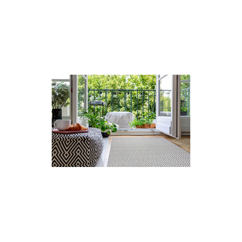 Dywan SZNURKOWY SIZAL FLAT 48607637 Kwadraty, romby szary / krem 140x200cm
