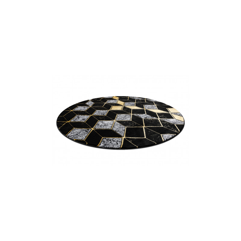 Dywan GLOSS koło nowoczesny 400B 86 stylowy, glamour, art deco, 3D geometryczny czarny / złoty koło 120cm