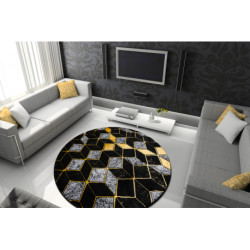 Dywan GLOSS koło nowoczesny 400B 86 stylowy, glamour, art deco, 3D geometryczny czarny / złoty koło 120cm