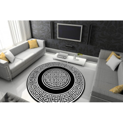 Dywan GLOSS koło nowoczesny 6776 85 stylowy, ramka, grecki klucz czarny / kość słoniowa koło 150cm