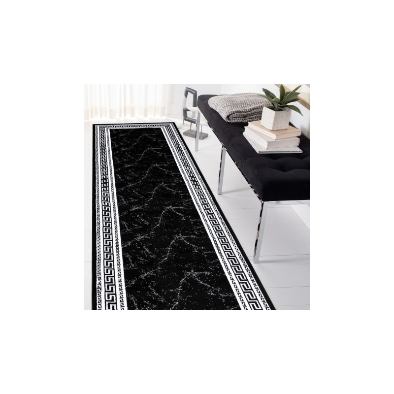 Dywan, Chodnik GLOSS nowoczesny 2813 87 stylowy, ramka, grecki czarny / szary 70x250cm