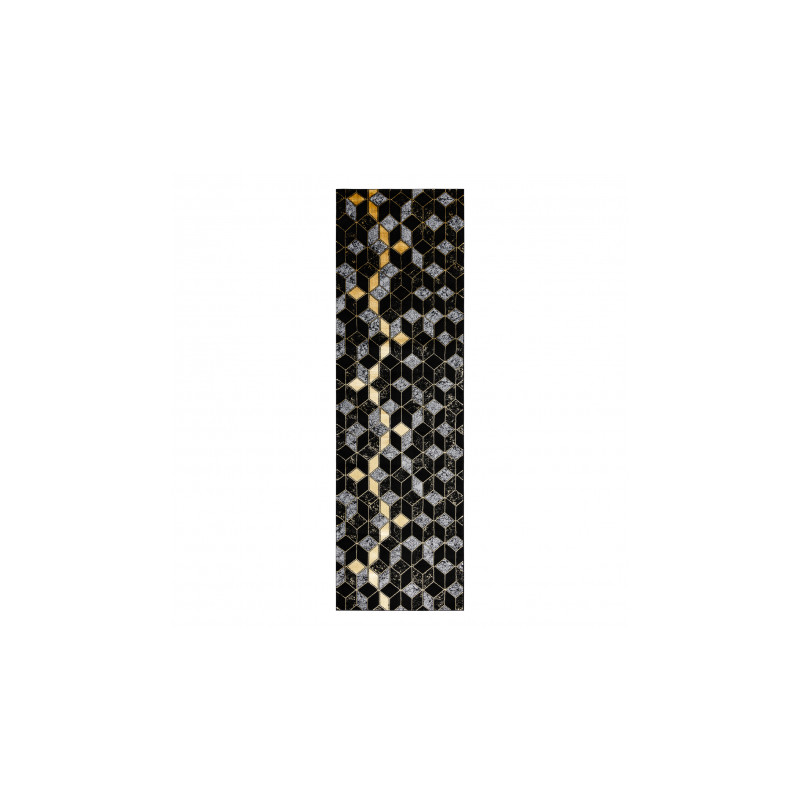 Dywan, Chodnik GLOSS nowoczesny 400B 86 stylowy, glamour, art deco, 3D geometryczny czarny / złoty 60x250cm