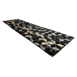 Dywan, Chodnik GLOSS nowoczesny 400B 86 stylowy, glamour, art deco, 3D geometryczny czarny / złoty 60x250cm