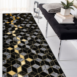 Dywan, Chodnik GLOSS nowoczesny 400B 86 stylowy, glamour, art deco, 3D geometryczny czarny / złoty 60x300cm