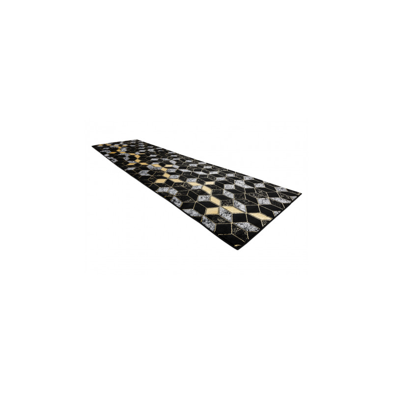 Dywan, Chodnik GLOSS nowoczesny 400B 86 stylowy, glamour, art deco, 3D geometryczny czarny / złoty 80x200cm