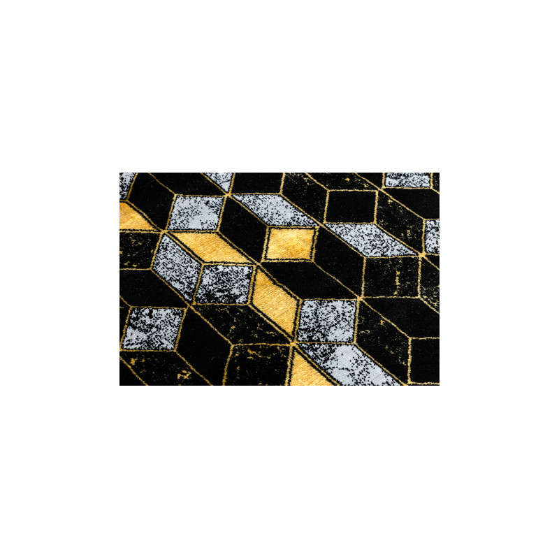 Dywan, Chodnik GLOSS nowoczesny 400B 86 stylowy, glamour, art deco, 3D geometryczny czarny / złoty 80x200cm