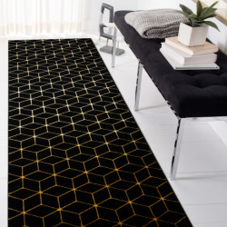 Dywan, Chodnik GLOSS nowoczesny 409C 86 Sześcian, stylowy, glamour, art deco czarny / złoty  70x300cm