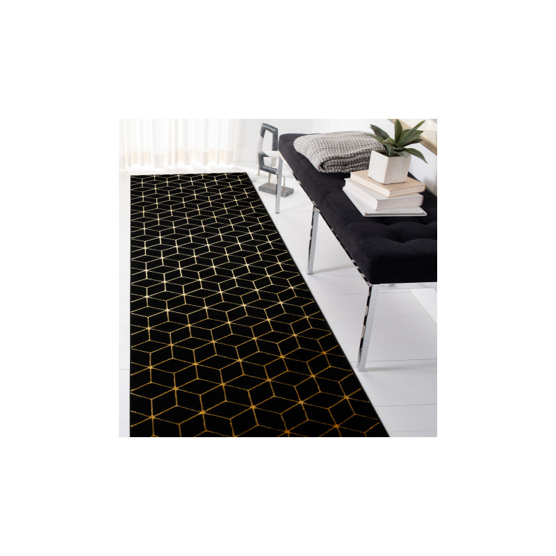 Dywan, Chodnik GLOSS nowoczesny 409C 86 Sześcian, stylowy, glamour, art deco czarny / złoty  70x300cm