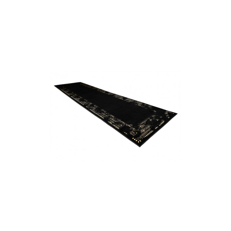 Dywan, Chodnik GLOSS nowoczesny 408C 86 Ramka stylowy, glamour, art deco czarny / złoty 80x200cm