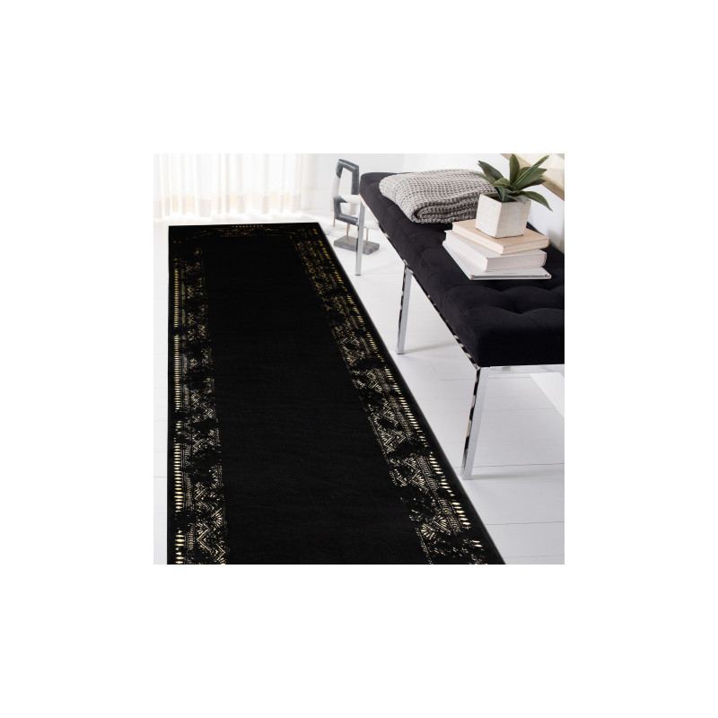 Dywan, Chodnik GLOSS nowoczesny 408C 86 Ramka stylowy, glamour, art deco czarny / złoty 80x300cm