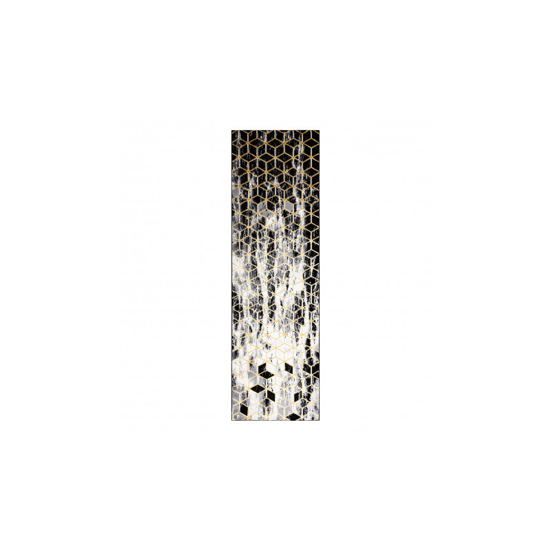 Dywan, Chodnik GLOSS nowoczesny 409A 82 Sześcian, stylowy, glamour, art deco czarny / szary / złoty  70x200 cm