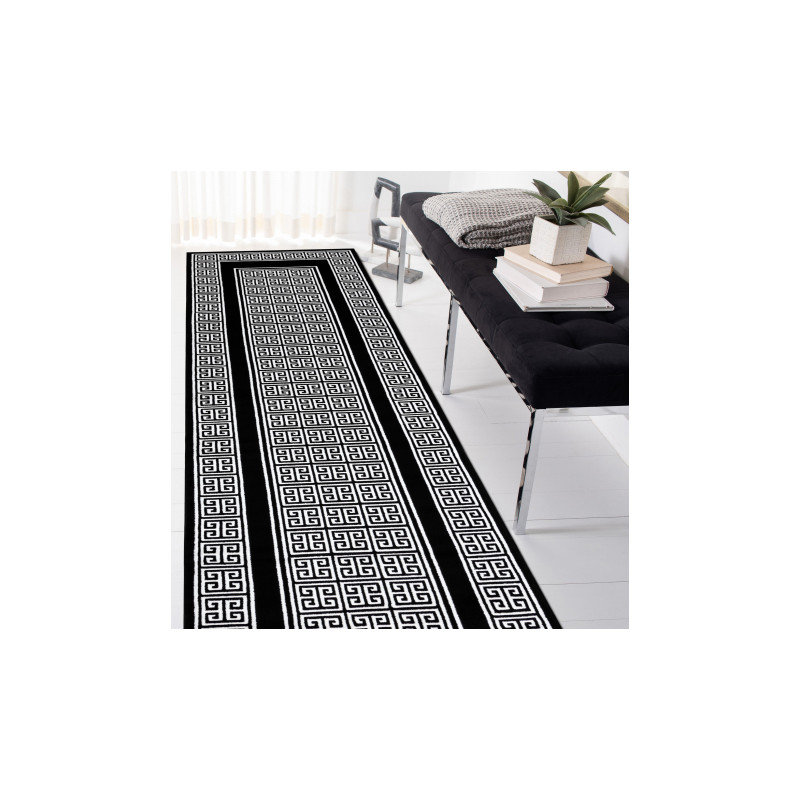 Dywan, Chodnik GLOSS nowoczesny 6776 85 stylowy, ramka, grecki czarny / kość słoniowa 70x300cm