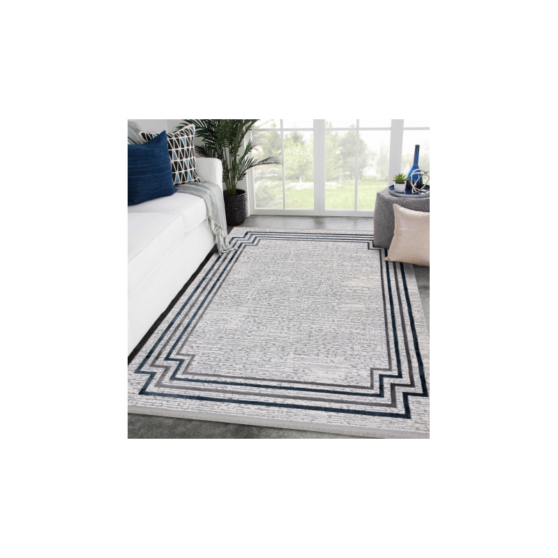 Dywan TULS nowoczesny, strukturalny, frędzle 51242 Ramka kość słoniowa / niebieski 280x370cm Dywan TULS nowoczesny, strukturalny, frędzle 51242 Ramka kość słoniowa / niebieski 280x370cm