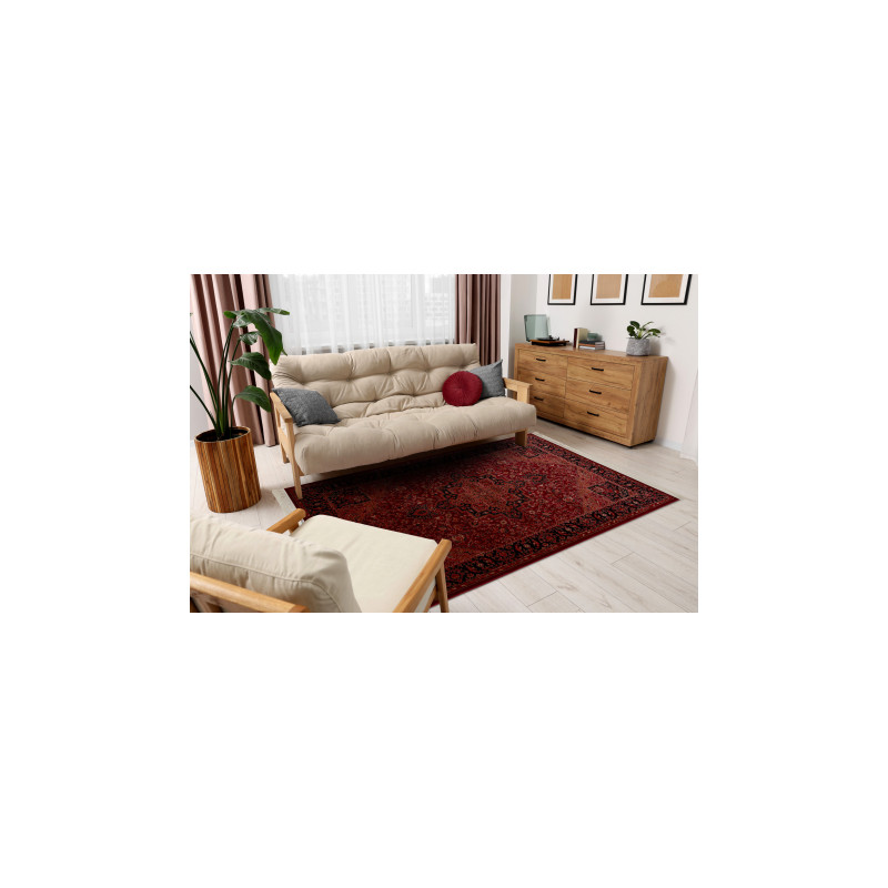 Dywan ORIENT Y307 bordo / czarny Ramka, klasyczny, ornament, z frędzlami  180x270cm