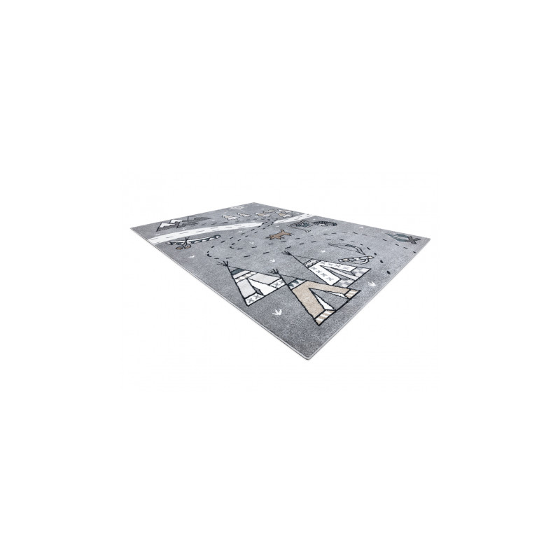 Dywan FUN Indian dla dzieci, wioska indiańska, zwierzęta szary 160x220cm