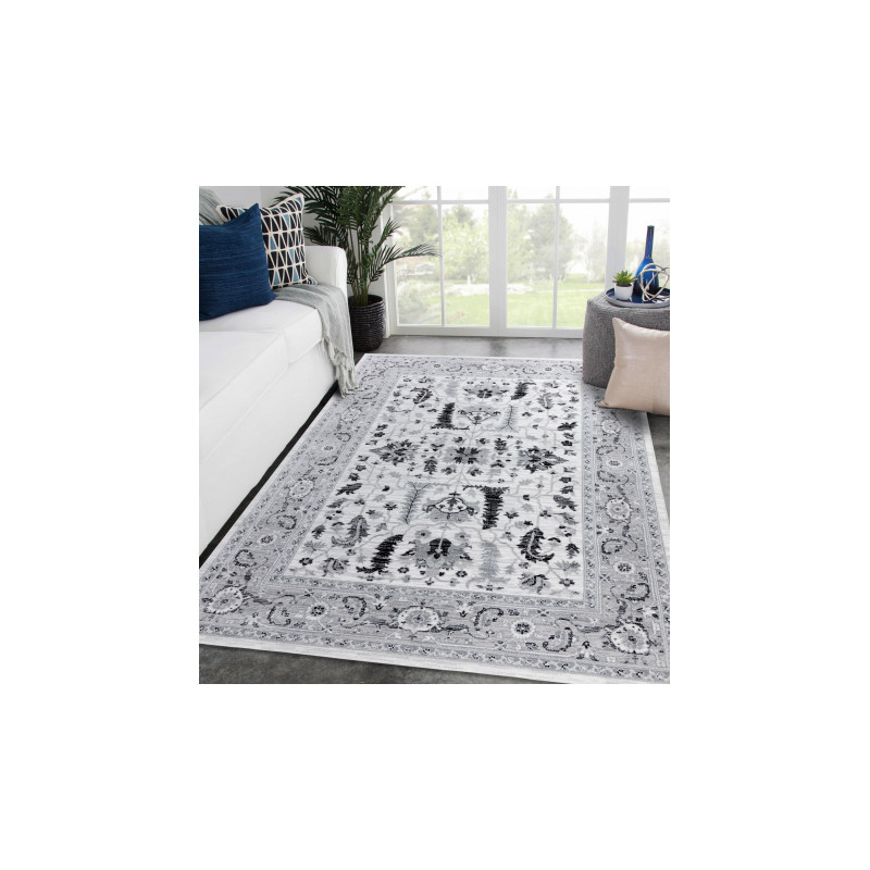 Dywan ARGENT - W7039 Kwiaty szary / czarny 160x220cm Dywan ARGENT - W7039 Kwiaty szary / czarny 160x220cm