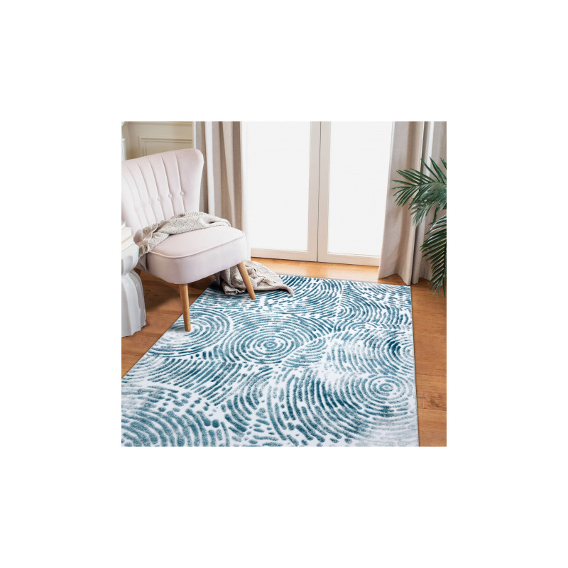 Dywan MEFE nowoczesny 8725 Koła odcisk palca - Strukturalny, dwa poziomy runa krem / niebieski 160x220cm