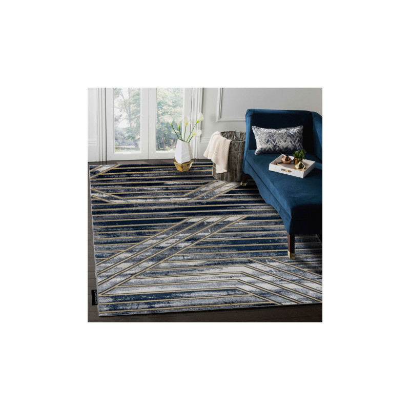 Dywan DE LUXE nowoczesny 460 Linie - Strukturalny granatowy / złoty 160x220cm Dywan DE LUXE nowoczesny 460 Linie - Strukturalny granatowy / złoty 160x220cm