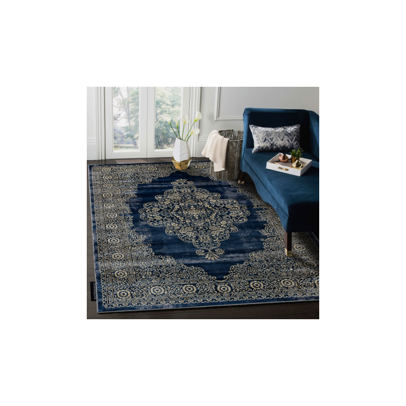 Dywan DE LUXE nowoczesny 474 Ornament - Strukturalny granatowy / złoty 200x290cm