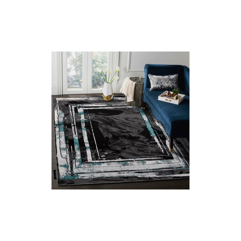 Dywan DE LUXE nowoczesny 619 Ramka - Strukturalny szary / zielony 240x340cm