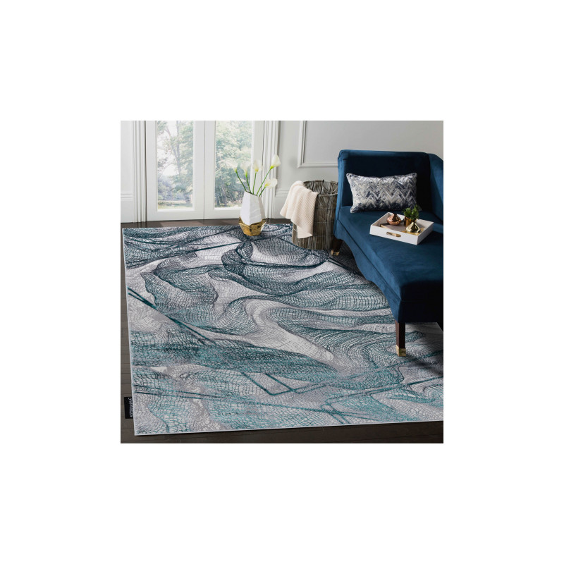Dywan DE LUXE nowoczesny 621 Sieć, siatka - Strukturalny szary / zielony 120x170cm