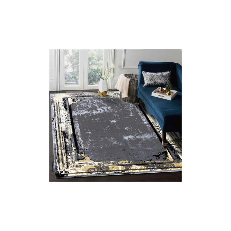 Dywan DE LUXE nowoczesny 628 Ornament vintage przecierany - Strukturalny szary / złoty 200x290cm