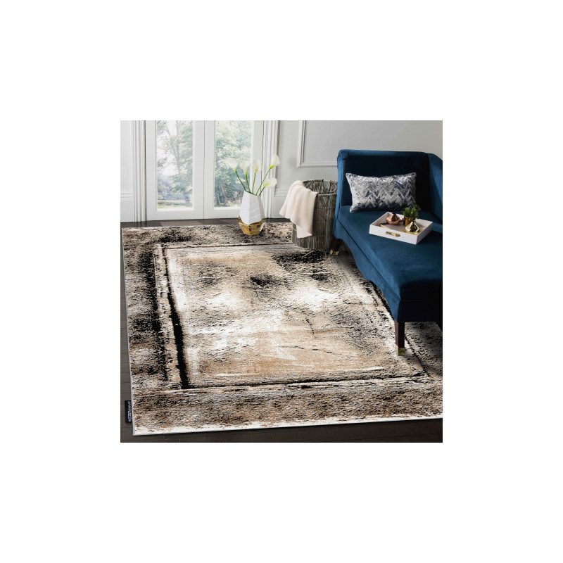 Dywan DE LUXE nowoczesny 634 Ramka vintage przecierany - Strukturalny szary / złoty 140x190cm