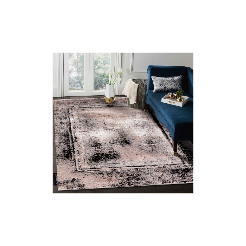 Dywan DE LUXE nowoczesny 634 Ramka vintage przecierany - Strukturalny szary / różowy 140x190cm