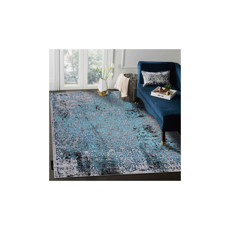 Dywan DE LUXE nowoczesny 2081 Ornament vintage przecierany - Strukturalny niebieski / szary 160x220cm