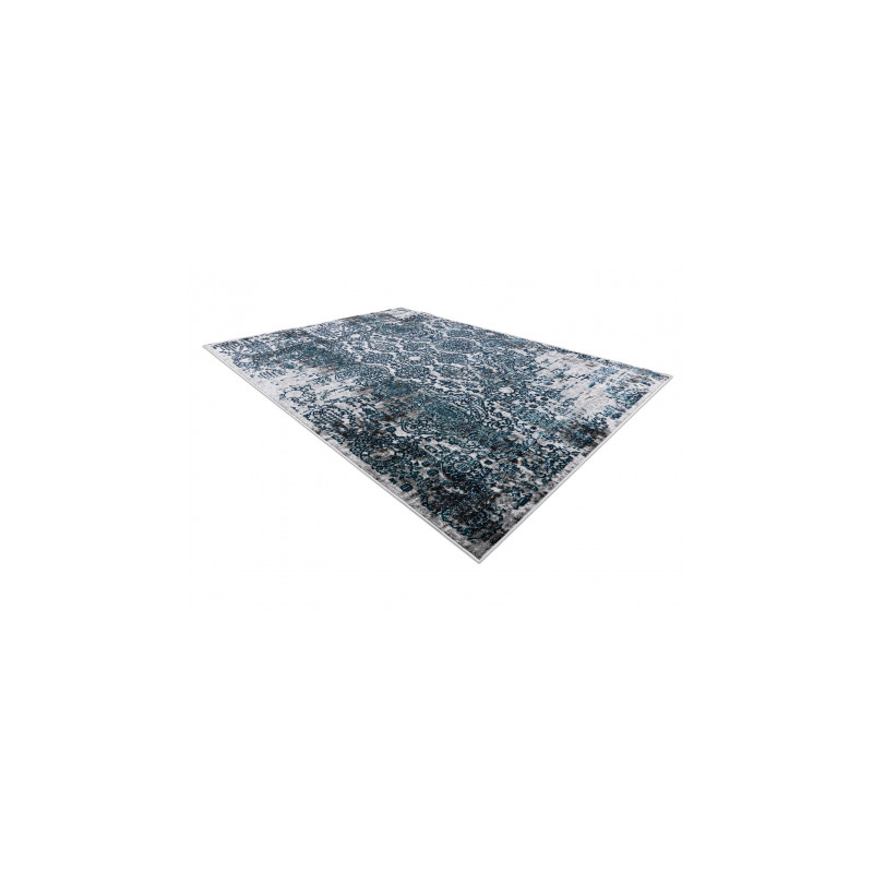 Dywan DE LUXE nowoczesny 2081 Ornament vintage przecierany - Strukturalny niebieski / szary 200x290cm