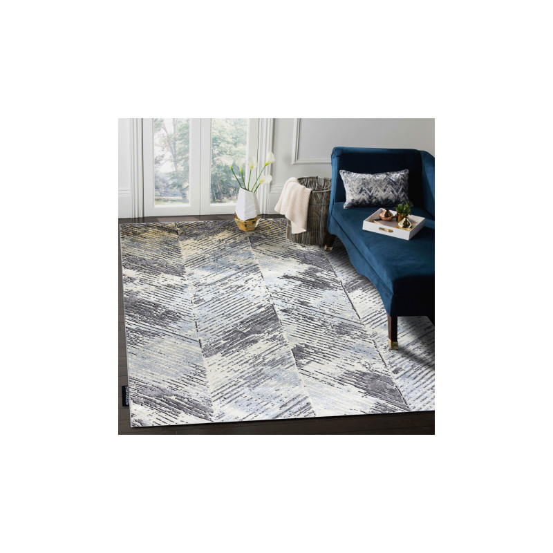Dywan DE LUXE nowoczesny 2087 Jodełka Chevron vintage przecierany - Strukturalny złoty / szary 120x170cm