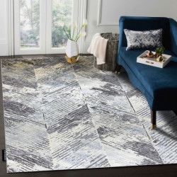 Dywan DE LUXE nowoczesny 2087 Jodełka Chevron vintage przecierany - Strukturalny złoty / szary 240x340cm