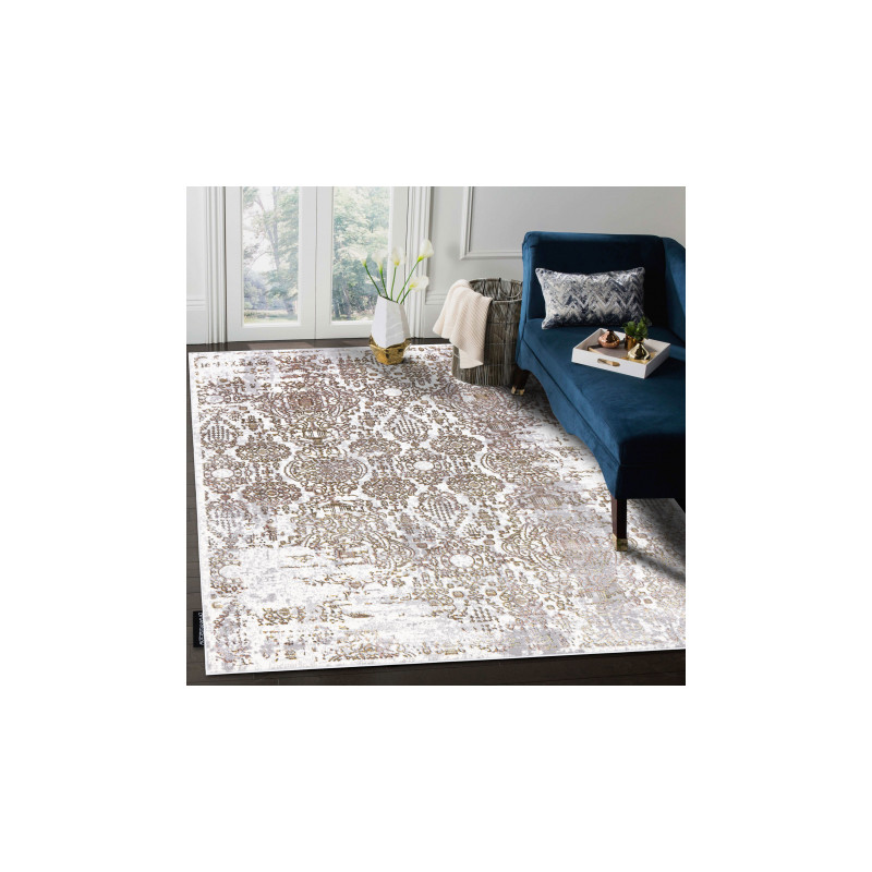 Dywan DE LUXE nowoczesny 2081 Ornament vintage przecierany - Strukturalny złoty / krem  120x170cm