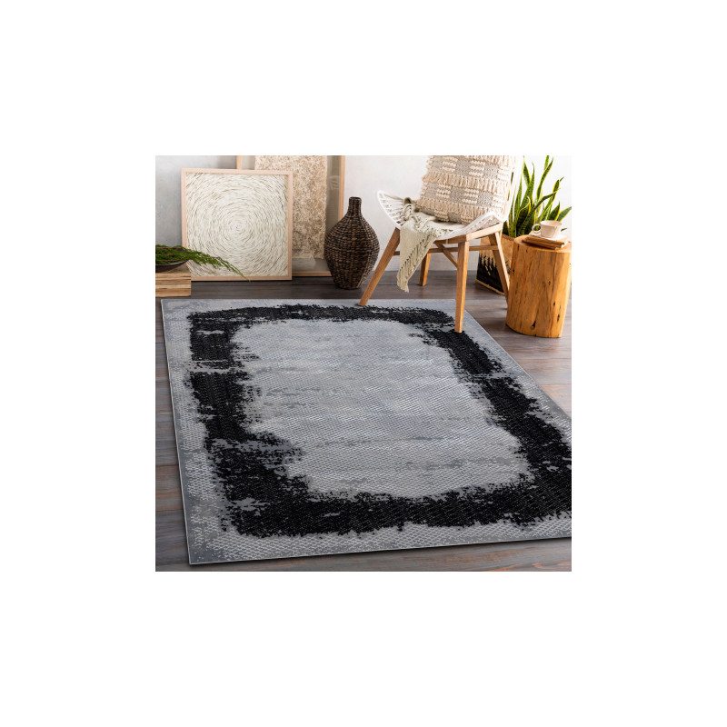 Dywan CORE A004 Ramka, Przecierany - Strukturalny, dwa poziomy runa, czarny / jasnoszary 80x150cm