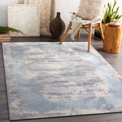 Dywan CORE A004 Ramka, Przecierany - Strukturalny, dwa poziomy runa, kość słoniowa / szary / niebieski 140x190cm