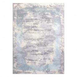 Dywan CORE A004 Ramka, Przecierany - Strukturalny, dwa poziomy runa, kość słoniowa / szary / niebieski 240x330cm