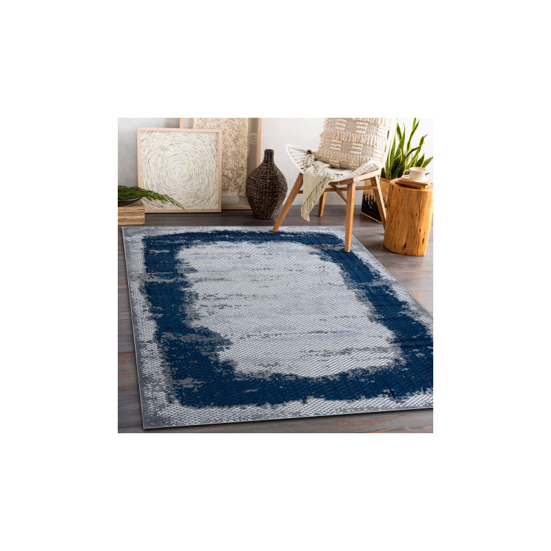 Dywan CORE A004 Ramka, Przecierany - Strukturalny, dwa poziomy runa, niebieski / szary 80x150cm
